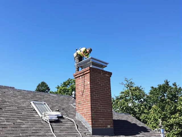 Upland Chimney Sweep technician measuring a chimney cap in Upland, CA