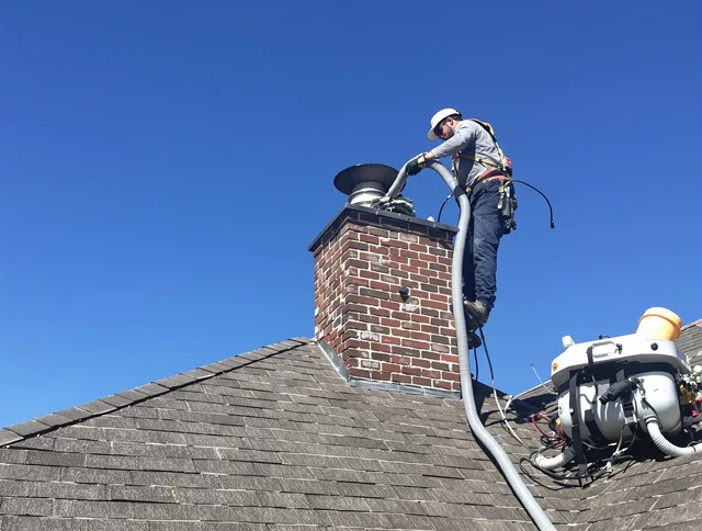 Dedicated Upland Chimney Sweep team member cleaning a chimney in Upland, CA