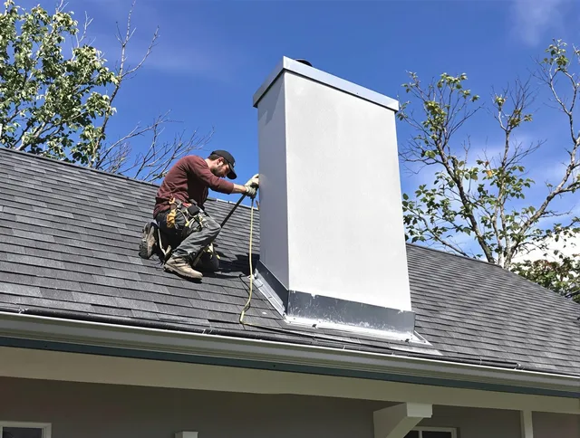 Upland Chimney Sweep team member finishing chimney construction in Upland, CA