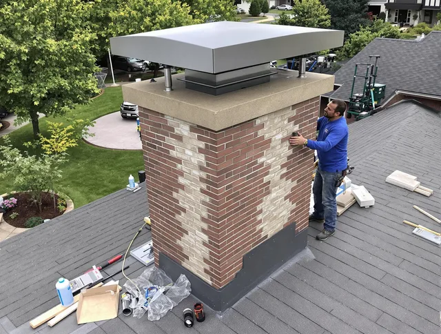 Upland Chimney Sweep team working on a custom chimney remodel in Upland, CA